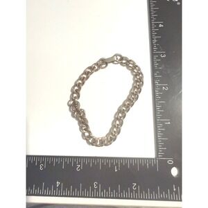 Vintage Silver Tone Curb Chain Bracelet Barrel Clasp 7.5 Inch‎ Classic Link